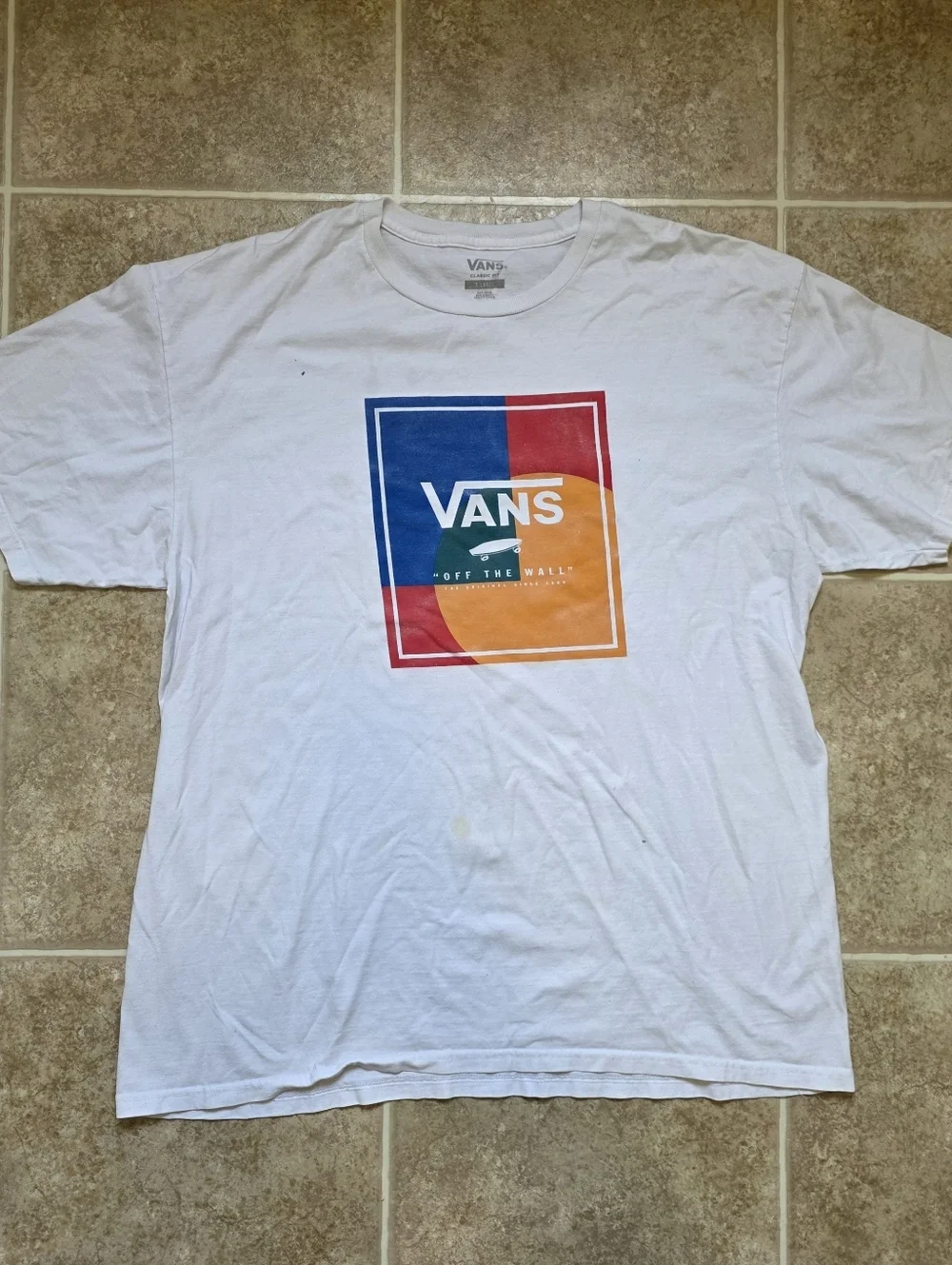 Vans Off The Wall Graphic Tee White Colorblock Logo Size XL